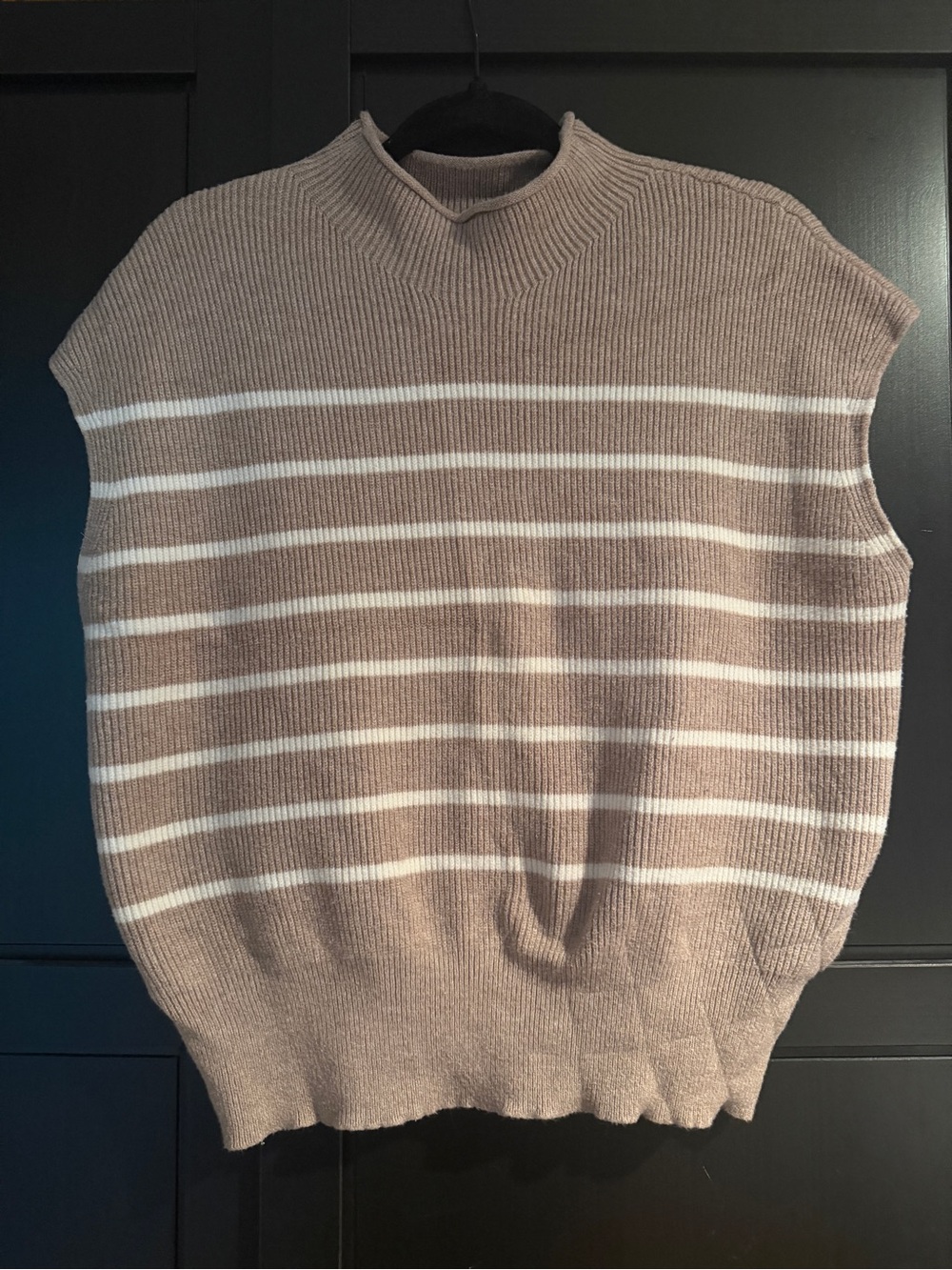 MEROKEETY Striped Mock Neck Sweater Vest L